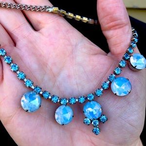 Awesome Vintage Blue Moonglow Aurora Borealis Necklace Estate Piece Gold Tone